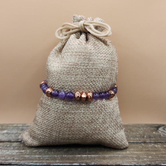 Amethyst and Copper Nugget Beaded Bracelet - Picture 3 of 6